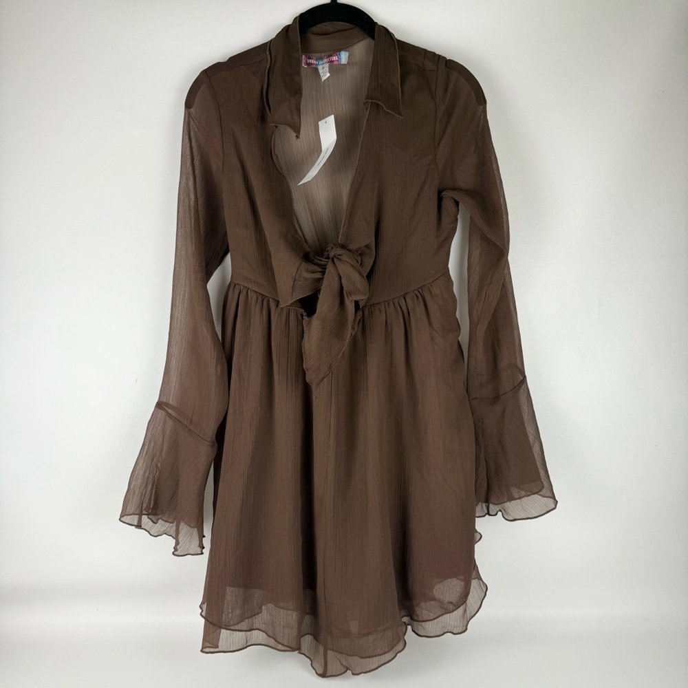 Urban Outfitters Brown Long Sleeve Tie-Front Dress